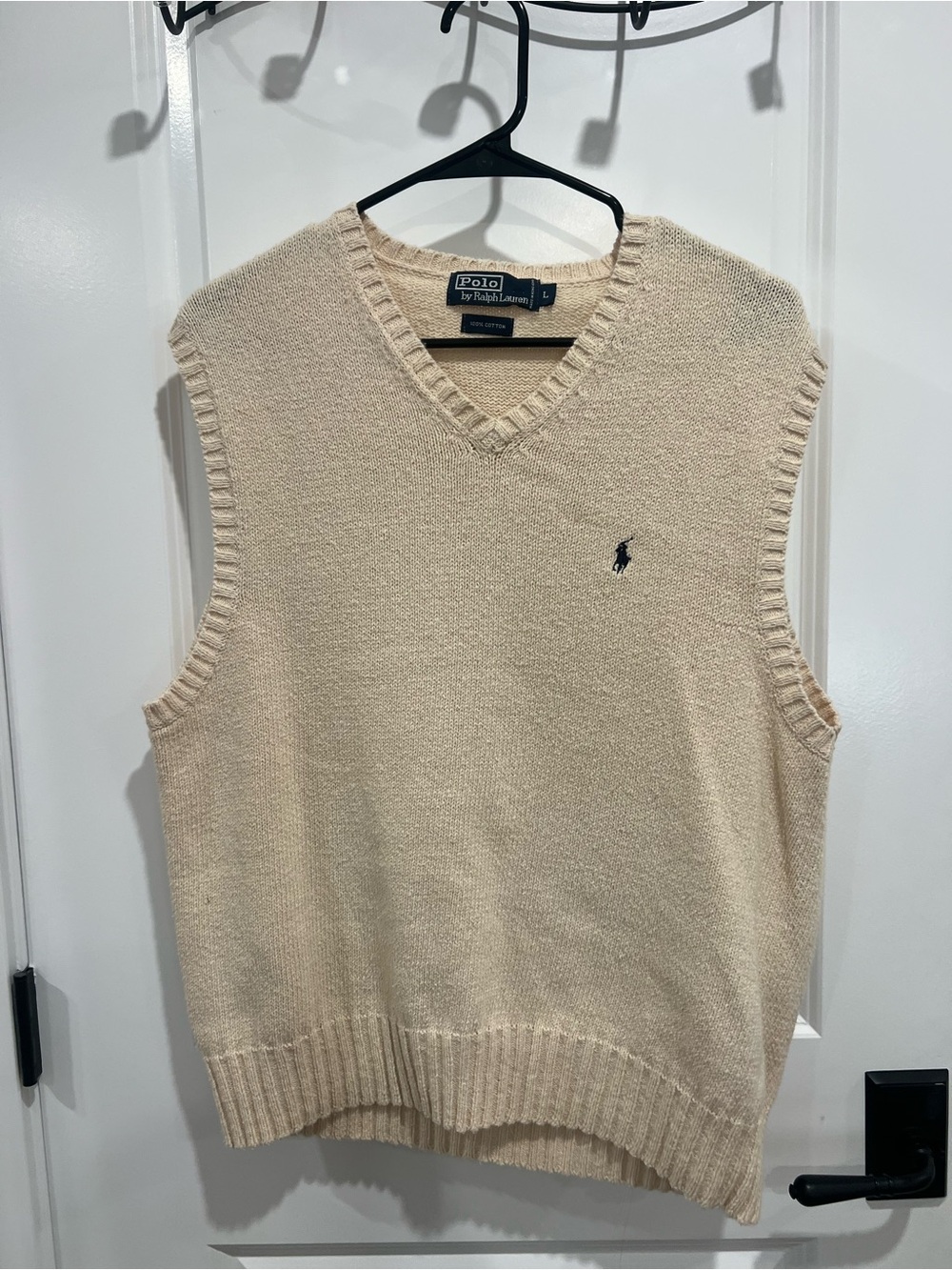 Ralph Lauren Men’s Cream V-Neck Sweater Vest with Navy Pony